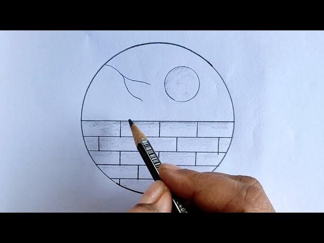 Pencil drawing circle scenery | Pencil scenery drawing simple | Pencil scenery drawing easy