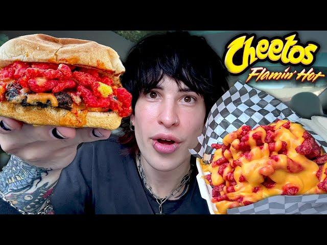 Trying the FLAMIN' HOT Cheeto Burger!