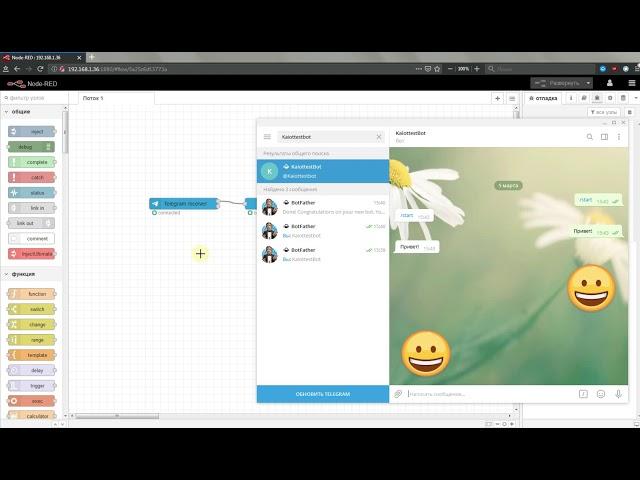 Как создать Telegram bot  программой Node Red.