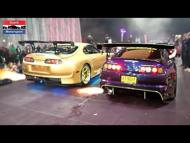 Modified Cars & Supercars Revving at Car Show - NSX, Aventador SVJ, TopSecret Supra, Regera, RX7,..