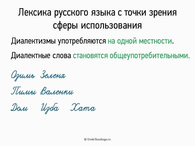 Лексика русского языка с точки зрения сферы обслуживания (5 класс, видеоурок-презентация)