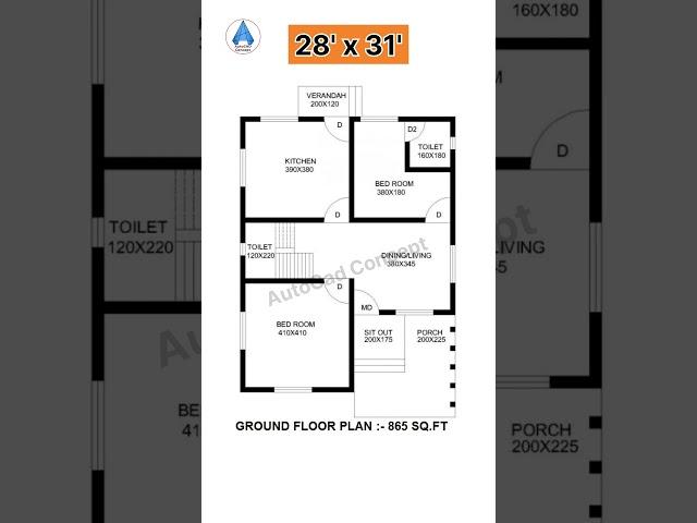 28x31 Simple House Plans | 28 by 31 Ghar ka Naksha #homedesign #shorts #architecture