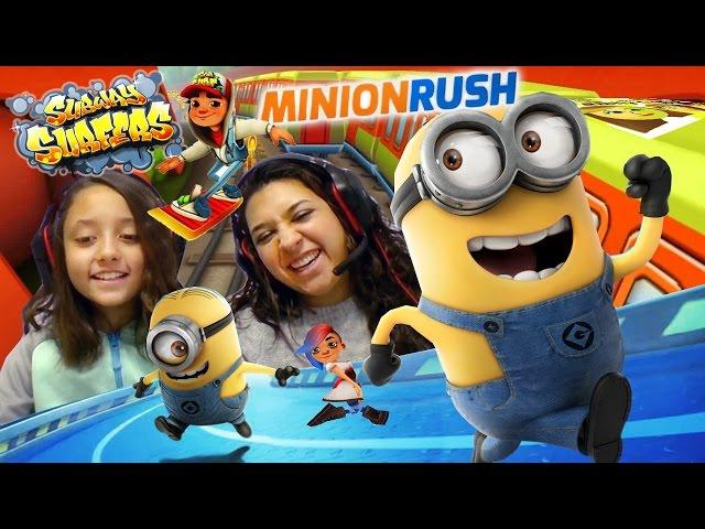 FGTEEV Mom & Lex play Minion Rush - Subway Surfers! Who can run longer?!?! Vs. Battle