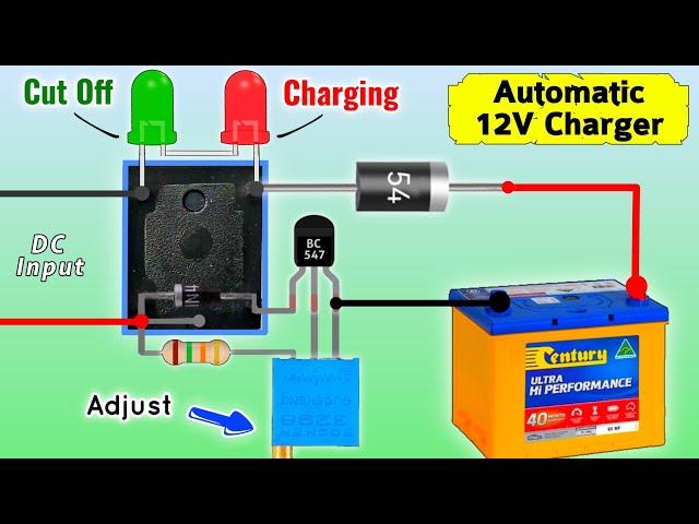 Simple 12 volt Battery charger Automatic cut off, 12v auto cut off battery charger