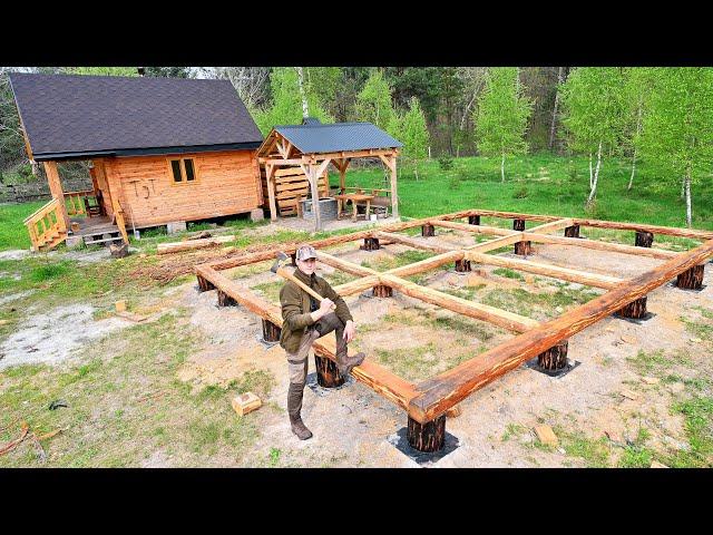 Building My New Big Log HOME in the Wilderness With My Dog | Wood Foundation - Ep. 1