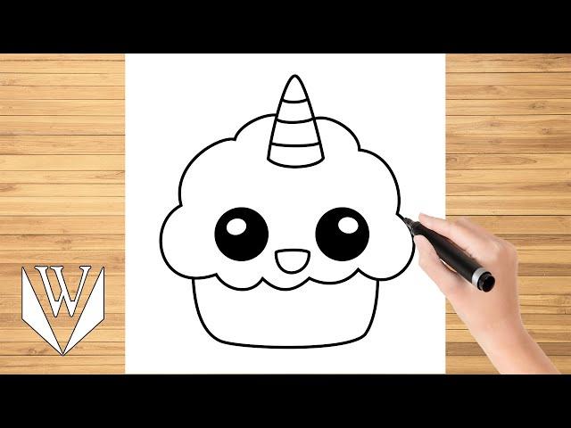 How to draw Cupcake unicorn Step by step, Easy for kids and beginners Drawing Tutorial Trick