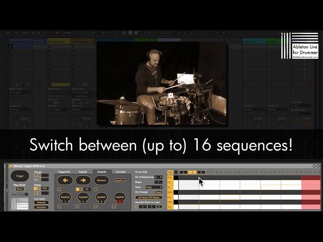 Trigger melodies, chord and sequences via your drums (or any other MIDI controller sending notes)