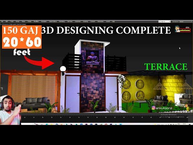 150 gaj 20*60 House design 3d Terrace in 3ds max