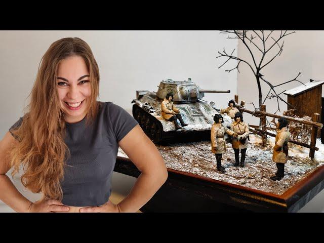 Winter Diorama. T-34 tank, tankmen and toilet.