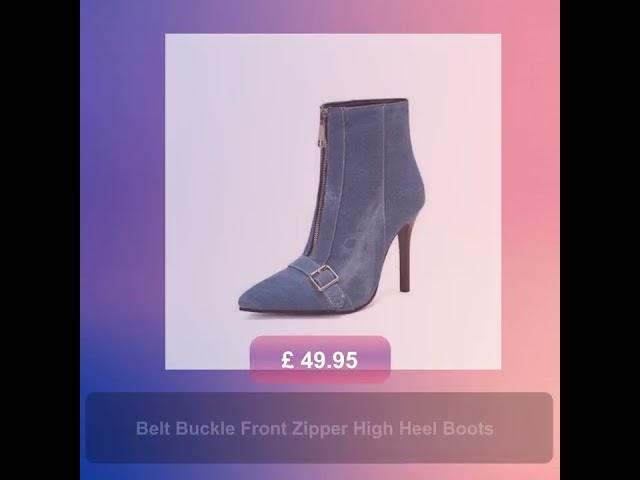 Belt Buckle Front Zipper High Heel Boots