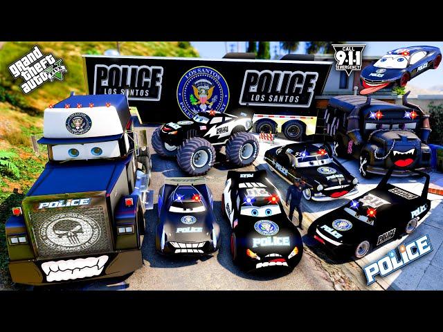 GTA 5 - Stealing McQueen Police Cars with SPIDERMAN! (Real Life Cars #116)