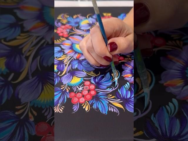 This amazing floral painting on black canvas by @kryvolap.ca. #floralpainting #acrylicpainting