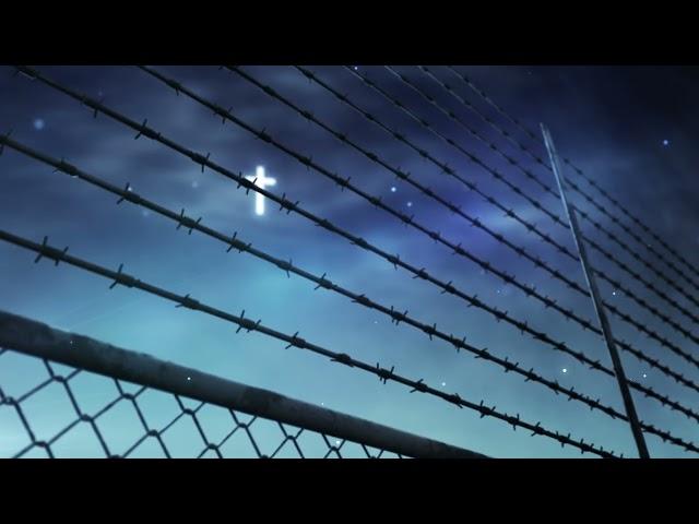 Heavenly Cross: Tranquil Night Sky Peeking Through Wire Mesh in a Mesmerizing 4K Loop Video