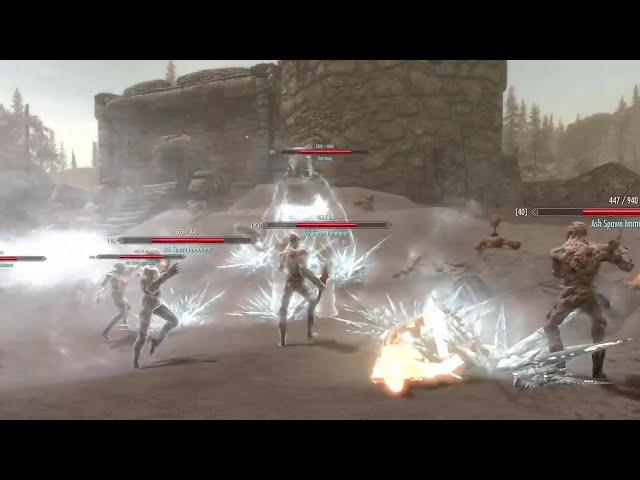 Skyrim Battles - Ash Spawn Immolators vs. Falx Carius, Keeper, Karstaag, and more