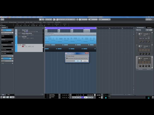 Cubase Elements Chord Track and Midi Clips Follow Chord Changes