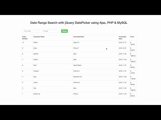 Date Range Search with jQuery DatePicker using Ajax, PHP & MySQL | PART - 1