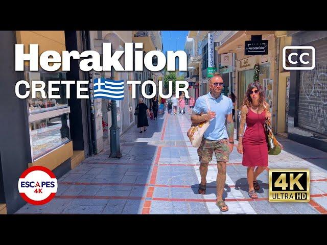 Heraklion Town  Crete   : Morning Walking Tour (With Captions) ▶ 4K  60fps | 101 min