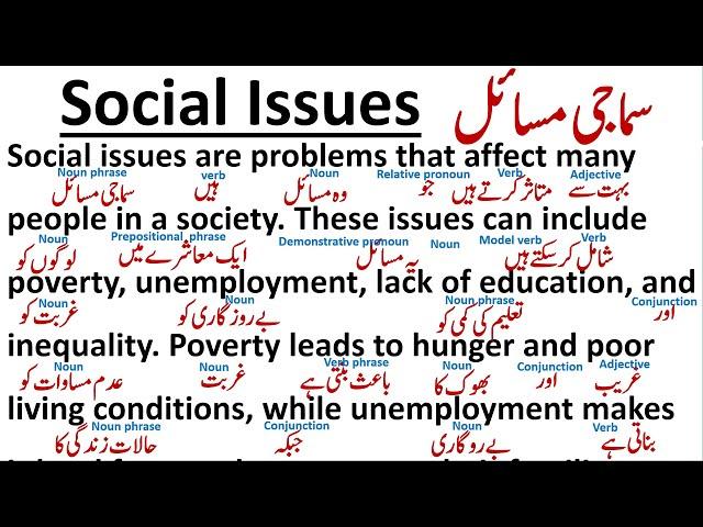 Social Issues || سماجی مسائل || GRAMMAR ||Paragraph Translation || SPOKEN ENGLISH ||