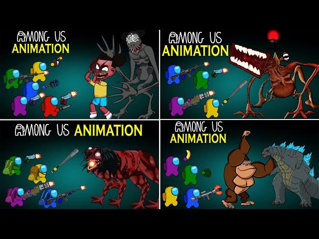 Among Us Animation vs. Amanda the Adventurer, Megahorn, SCP-4158, Godzilla, Kong | 어몽어스 좀비 애니메이션