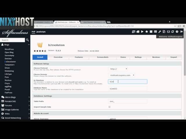 Installing b2evolution with Softaculous in cPanel