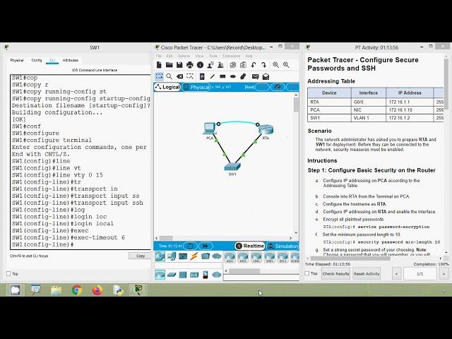 16.4.6 Packet Tracer - Configure Secure Passwords and SSH