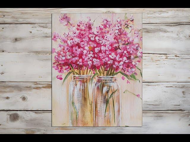 Acrylic painting for beginners/Glass vase with flower/MariArtHome