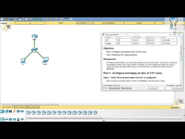 9.2.3.3 Packet Tracer - Configuring an ACL on VTY Lines