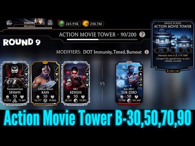 Action Movie Tower Boss Battle 90 & 30,50,70 Fight + Reward MK Mobile 2024