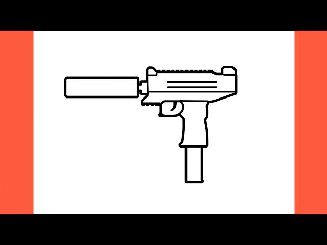 How to draw MICRO UZI submachine gun from PUBG easy / drawing micro uzi smg step by step