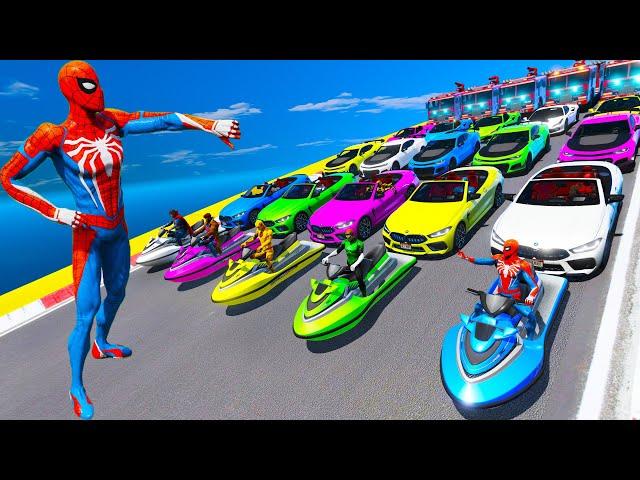 Stunt Top challenge GTA 5 Cars BMW M8 Cabrio Chevrolet Camaro Ferrari F8 Jet Ski FireTruck