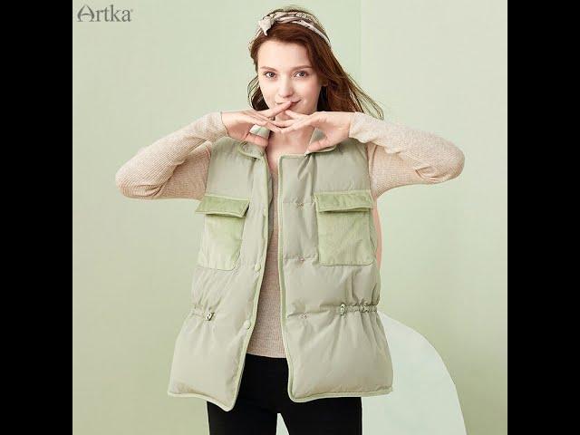 ARTKA 2020 Autumn Winter New Women-s Down Jacket 80% White Duck Down Coat Fashion Casual Warm Green