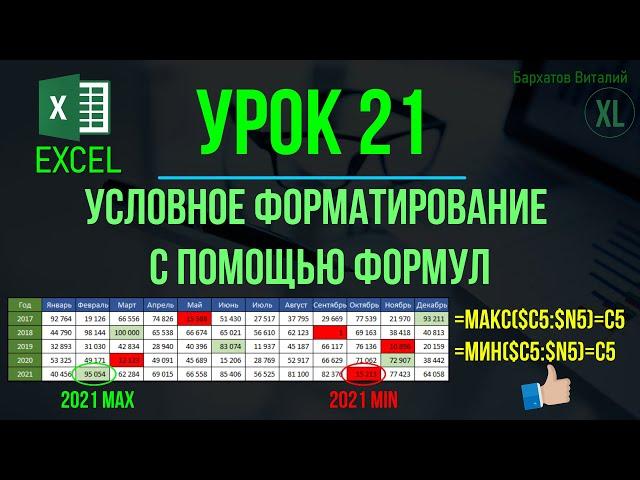 EXCEL. УРОК 21: УСЛОВНОЕ ФОРМАТИРОВАНИЕ С ПОМОЩЬЮ ФОРМУЛ #обучениеэксель #эксель #курсэксель