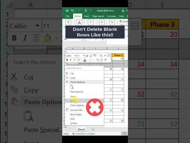 Excel Trick 11:  Delete Blank rows #excel #exceltipsandtricks  #shorts #shortsfeed #trending #tricks