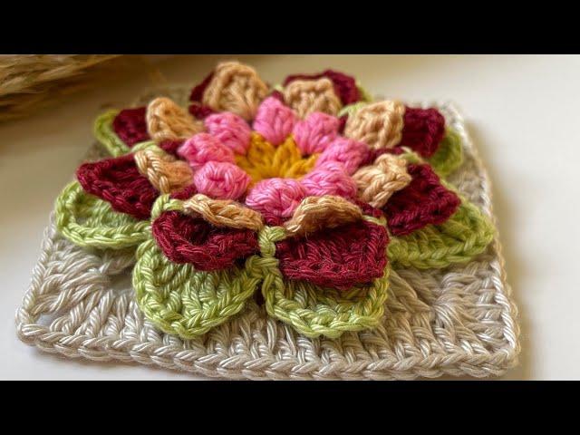 Crochet water lily Flower free pattern | crochet water lily 3d square | crochet lotus square pattern