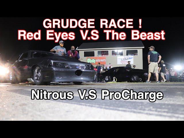 GRUDGE RACE | THE BEAST BLACK NITROUS MUSTANG V.S Red Eyes PRO CHARGE MUSTANG !!