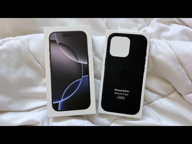 iPhone 16 Pro & Silicone Case Unboxing! (Black titanium) - Apple Intelligence