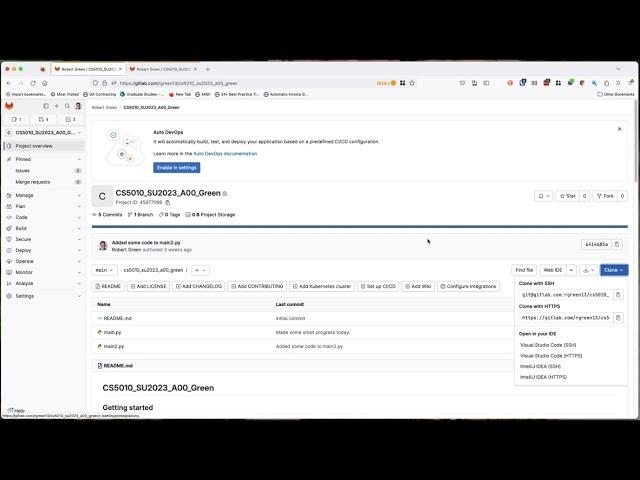 CS5010: Cloning a Repository with HTTPS, Gitlab, & VSCode