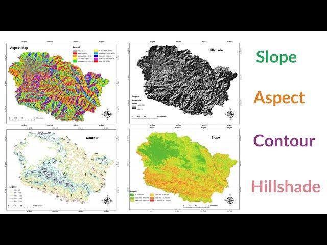 Slope, Aspect, Contour , Hillshade Map in ArcGIS