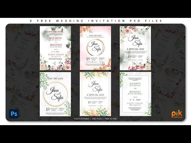 6 Free PSD Templates - Wedding Invitations | Editable PSD Template | Free Download | Pik Templates