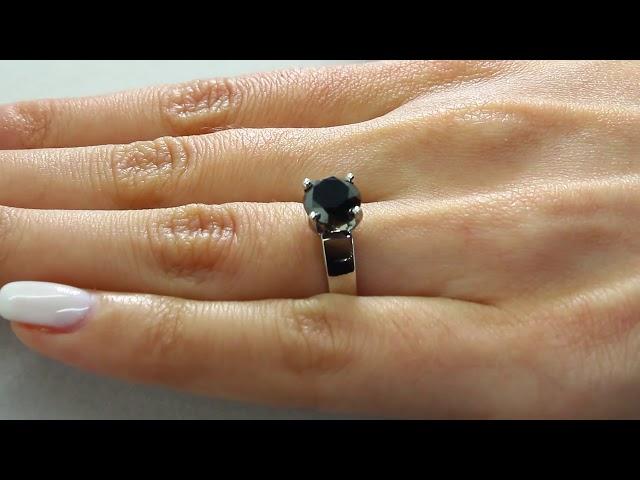 Solitaire Round Cut Black Diamond Engagement Ring in White Gold (MVSB0028-W)