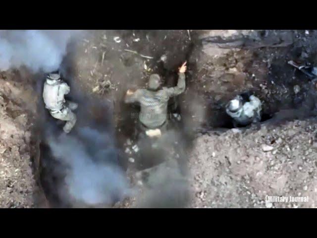 Ukrainian FPV quadcopters destroy Russian soldiers newly arrived in brutal battle at trenches