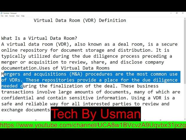 Virtual Data Room VDR Definition || Tech By Usman