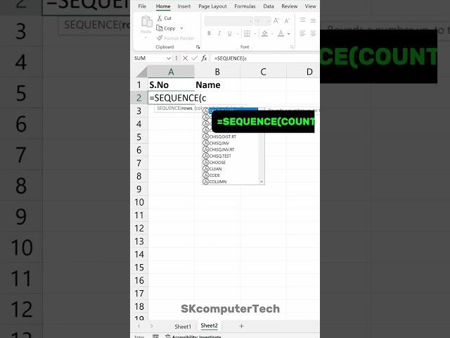 Auto Generate Serial Numbers In Excel | SEQUENCE FUNCTION | COUNTA FUNCTION #tipsandtricks #mstricks