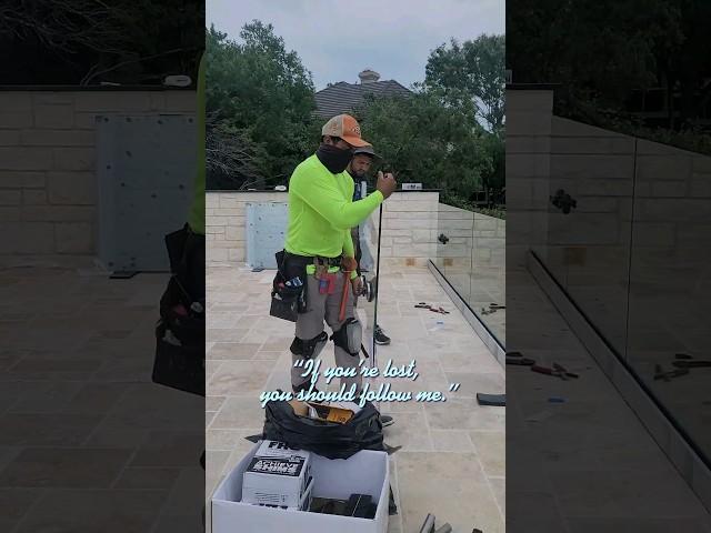 Glass railing install. Baseshoe. #texasheat #atx #glassdesign #construction