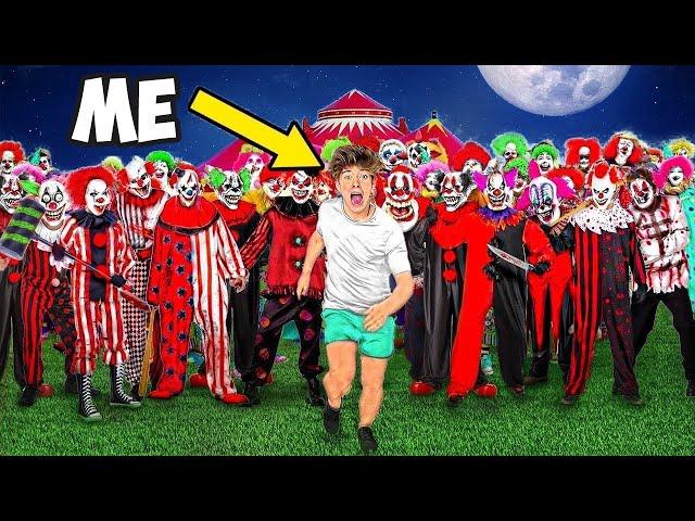 100 CLOWNS HUNT ME IN HIDE AND SEEK!!