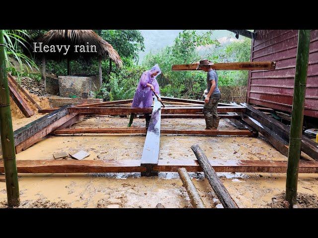 Building a New House in Heavy Rain, Flood Washes Away Bridge - Ana Bushcraft