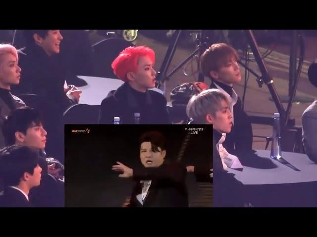 Fancam SEVENTEEN reaction to Super Junior  Black Suit @ Asia Artist Awards AAA