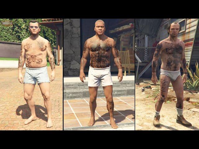 Michael, Franklin and Trevor Show off Their Tattoos (Every Tattoo On Them) GTA V