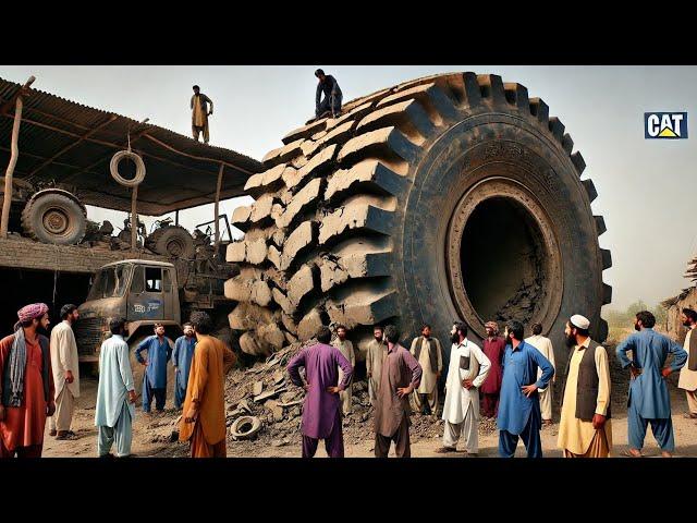 Hard Working Mechanics Repairing Big Caterpillar Loader Tire | Incredible Restoration Process