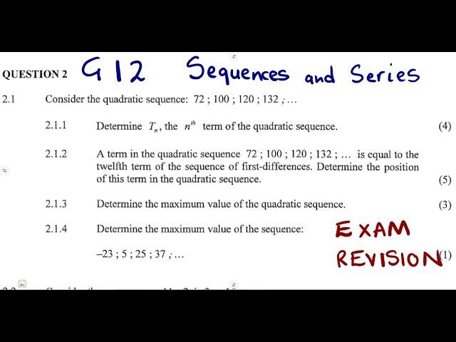 Mathematics Grade 12 Number Patterns , Sequences and Series Exam 1 @mathszoneafricanmotives